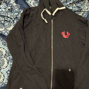 True Religion Black Hoodie with White Drawstrings
